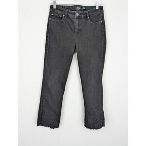 Lauren Ralph Lauren Jeans Womens 4 Black Cropped Floral Embroidered Hem Stretch